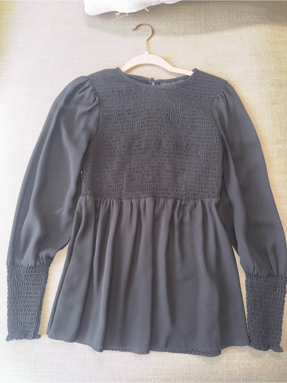 A Pea in the Pod Black Smocked Peplum Long-Sleeve Blouse
